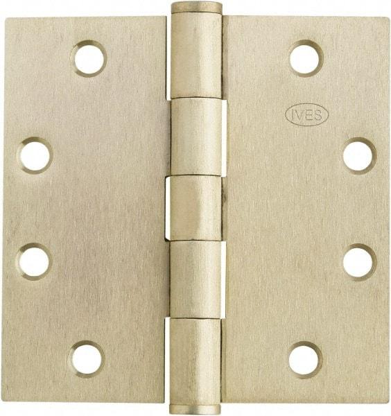 IVES - 4-1/2" Long x 4-1/2" Wide x 1.34" Thick, Stainless Steel Full Mortise Ball Bearing Hinge - Satin Chrome Finish, 5 Knuckles, 8 Holes - Americas Industrial Supply
