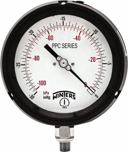 Winters - 4-1/2" Dial, 1/4 Thread, 30-0 Hg VAC Scale Range, Pressure Gauge - Bottom Connection Mount, Accurate to ±0.5% of Scale - Americas Industrial Supply