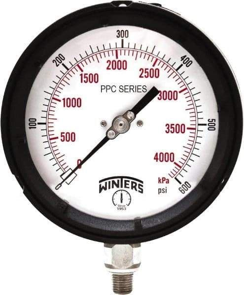 Winters - 4-1/2" Dial, 1/4 Thread, 0-600 Scale Range, Pressure Gauge - Bottom Connection Mount, Accurate to ±0.5% of Scale - Americas Industrial Supply