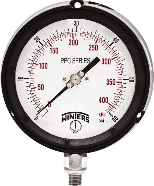 Winters - 4-1/2" Dial, 1/4 Thread, 0-60 Scale Range, Pressure Gauge - Bottom Connection Mount, Accurate to ±0.5% of Scale - Americas Industrial Supply