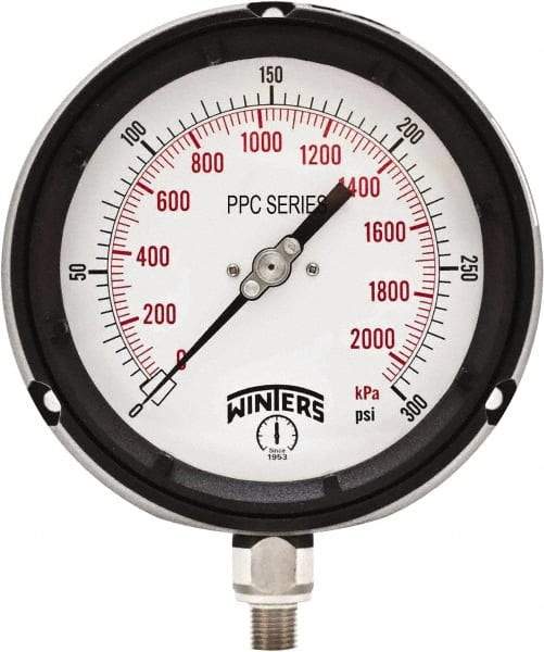 Winters - 4-1/2" Dial, 1/4 Thread, 0-300 Scale Range, Pressure Gauge - Bottom Connection Mount, Accurate to ±0.5% of Scale - Americas Industrial Supply