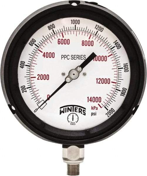 Winters - 4-1/2" Dial, 1/4 Thread, 0-2,000 Scale Range, Pressure Gauge - Bottom Connection Mount, Accurate to ±0.5% of Scale - Americas Industrial Supply