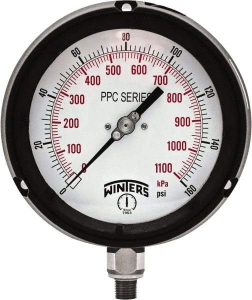Winters - 4-1/2" Dial, 1/4 Thread, 0-160 Scale Range, Pressure Gauge - Bottom Connection Mount, Accurate to ±0.5% of Scale - Americas Industrial Supply