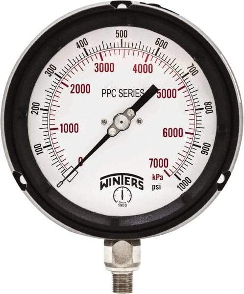 Winters - 4-1/2" Dial, 1/4 Thread, 0-1,000 Scale Range, Pressure Gauge - Bottom Connection Mount, Accurate to ±0.5% of Scale - Americas Industrial Supply