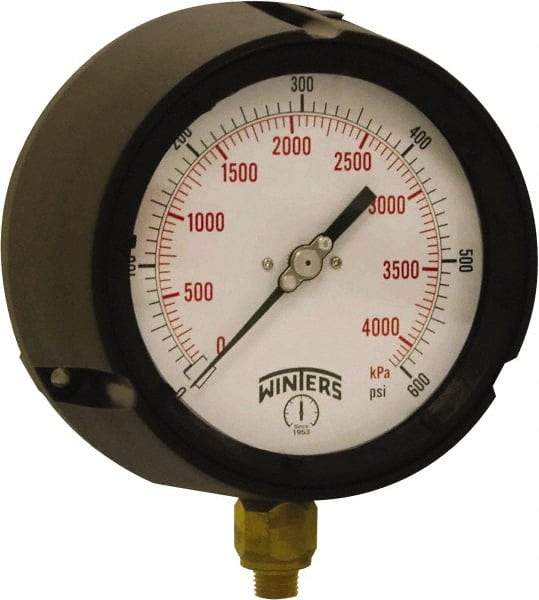 Winters - 4-1/2" Dial, 1/4 Thread, 0-600 Scale Range, Pressure Gauge - Bottom Connection Mount, Accurate to ±0.5% of Scale - Americas Industrial Supply