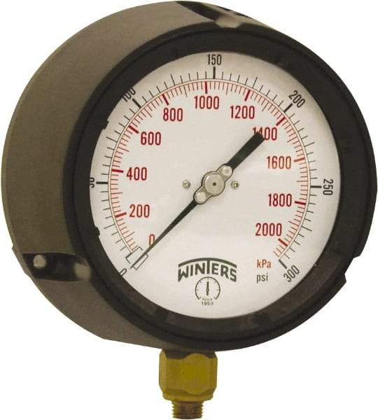 Winters - 4-1/2" Dial, 1/4 Thread, 0-300 Scale Range, Pressure Gauge - Bottom Connection Mount, Accurate to ±0.5% of Scale - Americas Industrial Supply