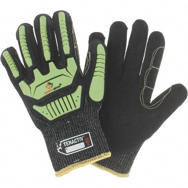 Value Collection - Size M, ANSI Cut Lvl A7, Puncture Lvl 3, Abrasion Lvl 4, Cut & Puncture Resistant Gloves - Palm Coated, Hi-Vis Lime/Black - Americas Industrial Supply