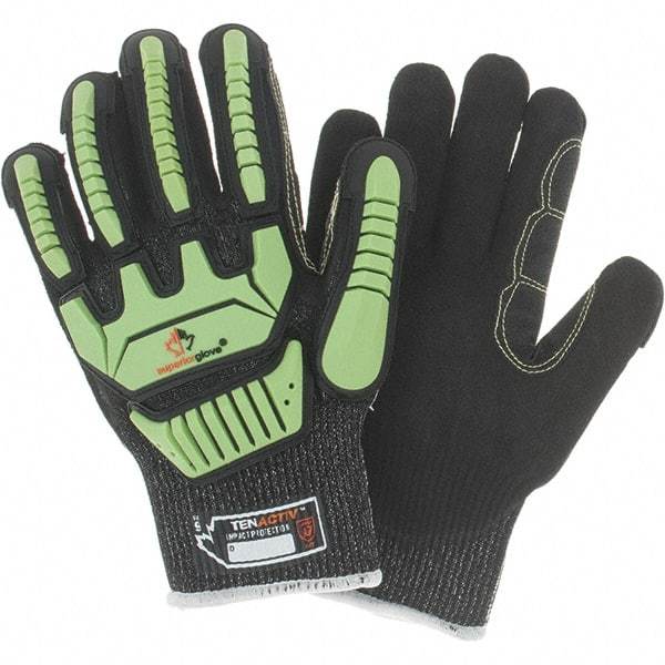 Value Collection - Size L, ANSI Cut Lvl A7, Puncture Lvl 3, Abrasion Lvl 4, Cut & Puncture Resistant Gloves - Palm Coated, Hi-Vis Lime/Black - Americas Industrial Supply