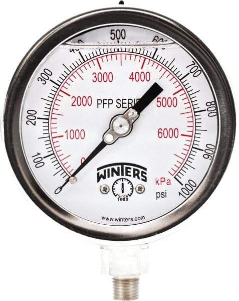 Winters - 4" Dial, 1/4 Thread, 0-1,000 Scale Range, Pressure Gauge - Bottom Connection Mount, Accurate to 0.01% of Scale - Americas Industrial Supply
