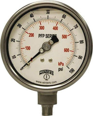 Winters - 4" Dial, 1/4 Thread, 0-100 Scale Range, Pressure Gauge - Bottom Connection Mount, Accurate to 1% Full-Scale of Scale - Americas Industrial Supply