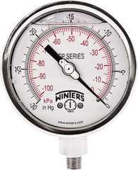 Winters - 4" Dial, 1/4 Thread, 30" HG Vac Scale Range, Pressure Gauge - Bottom Connection Mount, Accurate to 0.01% of Scale - Americas Industrial Supply