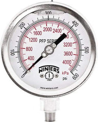 Winters - 4" Dial, 1/4 Thread, 0-600 Scale Range, Pressure Gauge - Bottom Connection Mount, Accurate to 1% Full-Scale of Scale - Americas Industrial Supply