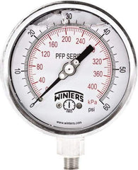 Winters - 4" Dial, 1/4 Thread, 0-60 Scale Range, Pressure Gauge - Bottom Connection Mount, Accurate to 0.01% of Scale - Americas Industrial Supply