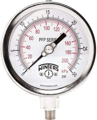 Winters - 4" Dial, 1/4 Thread, 0-30 Scale Range, Pressure Gauge - Bottom Connection Mount, Accurate to 0.01% of Scale - Americas Industrial Supply