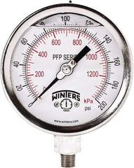 Winters - 4" Dial, 1/4 Thread, 0-200 Scale Range, Pressure Gauge - Bottom Connection Mount, Accurate to 0.01% of Scale - Americas Industrial Supply