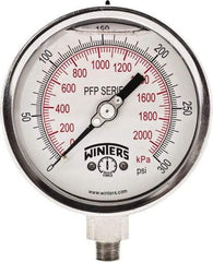 Winters - 4" Dial, 1/4 Thread, 0-300 Scale Range, Pressure Gauge - Bottom Connection Mount, Accurate to 0.01% of Scale - Americas Industrial Supply