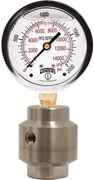 Winters - 2-1/2" Dial, 1/4 Thread, 0-2,000 Scale Range, Pressure Gauge - Bottom Connection Mount, Accurate to 1.5% of Scale - Americas Industrial Supply