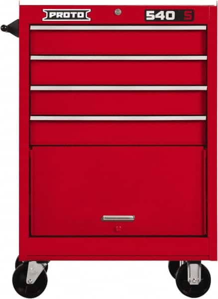 Proto - 4 Drawer Steel Tool Roller Cabinet - 27" Wide x 42" High x 18" Deep, Ball Bearing Drawer Slides, Red - Americas Industrial Supply
