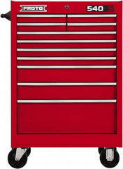 Proto - 11 Drawer Steel Tool Roller Cabinet - 27" Wide x 42" High x 18" Deep, Ball Bearing Drawer Slides, Red - Americas Industrial Supply