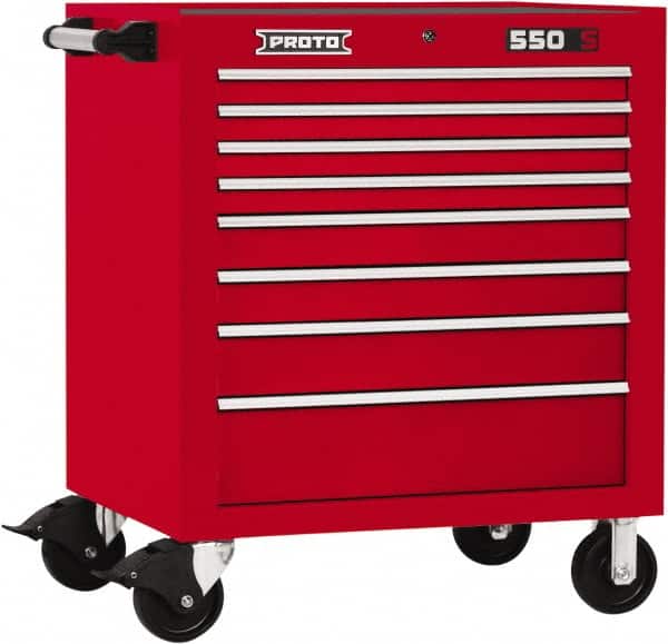 Proto - 8 Drawer Steel Tool Roller Cabinet - 34" Wide x 41" High x 25-1/4" Deep, Ball Bearing Drawer Slides, Red - Americas Industrial Supply