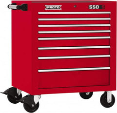 Proto - 8 Drawer Steel Tool Roller Cabinet - 34" Wide x 41" High x 25-1/4" Deep, Ball Bearing Drawer Slides, Red - Americas Industrial Supply