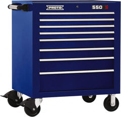Proto - 8 Drawer Steel Tool Roller Cabinet - 34" Wide x 41" High x 25-1/4" Deep, Ball Bearing Drawer Slides, Blue - Americas Industrial Supply