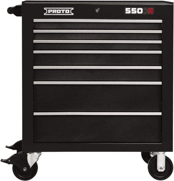Proto - 7 Drawer Steel Tool Roller Cabinet - 34" Wide x 41" High x 25-1/4" Deep, Ball Bearing Drawer Slides, Black - Americas Industrial Supply
