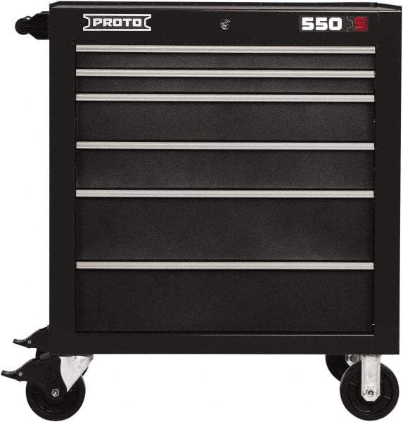 Proto - 6 Drawer Steel Tool Roller Cabinet - 34" Wide x 41" High x 25-1/4" Deep, Ball Bearing Drawer Slides, Black - Americas Industrial Supply