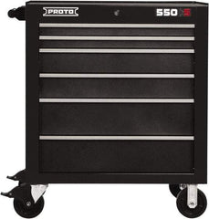 Proto - 6 Drawer Steel Tool Roller Cabinet - 34" Wide x 41" High x 25-1/4" Deep, Ball Bearing Drawer Slides, Black - Americas Industrial Supply
