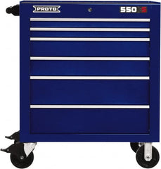 Proto - 6 Drawer Steel Tool Roller Cabinet - 34" Wide x 41" High x 25-1/4" Deep, Ball Bearing Drawer Slides, Blue - Americas Industrial Supply