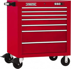 Proto - 7 Drawer Steel Tool Roller Cabinet - 34" Wide x 41" High x 25-1/4" Deep, Ball Bearing Drawer Slides, Red - Americas Industrial Supply