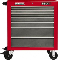 Proto - 7 Drawer Steel Tool Roller Cabinet - 34" Wide x 41" High x 25-1/4" Deep, Ball Bearing Drawer Slides, Safety Red/Gray - Americas Industrial Supply
