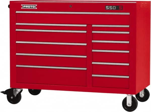 Proto - 23,419 Lb Capacity, 12 Drawer Mobile Workstation - 50" Wide x 25-1/4" Deep x 41" High, Steel, Red - Americas Industrial Supply