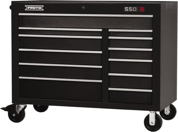 Proto - 23,419 Lb Capacity, 12 Drawer Mobile Workstation - 50" Wide x 25-1/4" Deep x 41" High, Steel, Dual Black - Americas Industrial Supply