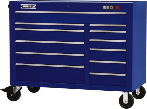 Proto - 23,419 Lb Capacity, 12 Drawer Mobile Workstation - 50" Wide x 25-1/4" Deep x 41" High, Steel, Blue - Americas Industrial Supply