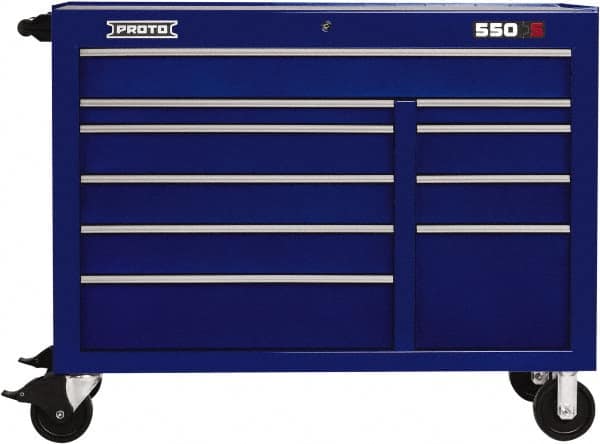 Proto - 23,779 Lb Capacity, 10 Drawer Mobile Workstation - 50" Wide x 25-1/4" Deep x 41" High, Steel, Blue - Americas Industrial Supply