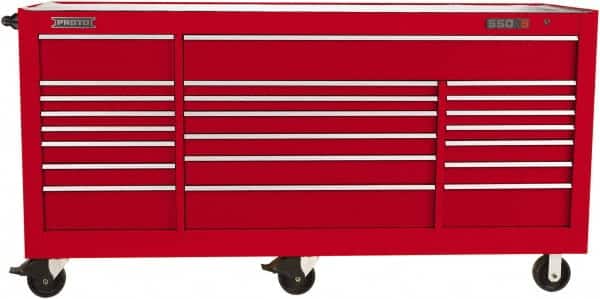 Proto - 48,115 Lb Capacity, 22 Drawer Mobile Power Workstation - 88-1/4" Wide x 27" Deep x 46-3/8" High, Steel, Red - Americas Industrial Supply