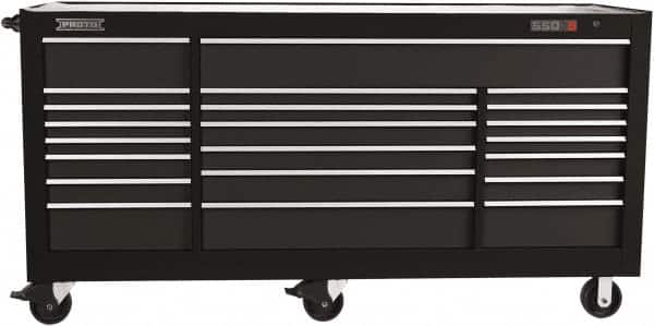 Proto - 48,115 Lb Capacity, 22 Drawer Mobile Power Workstation - 88-1/4" Wide x 27" Deep x 46-3/8" High, Steel, Dual Black - Americas Industrial Supply