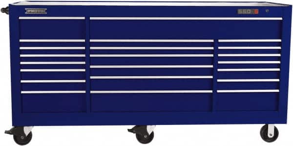 Proto - 48,115 Lb Capacity, 22 Drawer Mobile Workstation - 88-1/4" Wide x 27" Deep x 46-3/8" High, Steel, Blue - Americas Industrial Supply