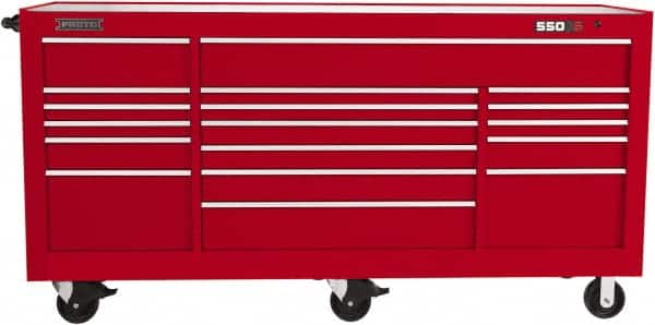 Proto - 48,654 Lb Capacity, 20 Drawer Mobile Workstation - 88-1/4" Wide x 27" Deep x 46-3/8" High, Steel, Red - Americas Industrial Supply