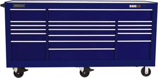 Proto - 48,654 Lb Capacity, 20 Drawer Mobile Workstation - 88-1/4" Wide x 27" Deep x 46-3/8" High, Steel, Blue - Americas Industrial Supply