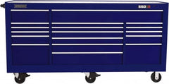Proto - 48,654 Lb Capacity, 20 Drawer Mobile Workstation - 88-1/4" Wide x 27" Deep x 46-3/8" High, Steel, Blue - Americas Industrial Supply