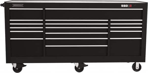 Proto - 48,654 Lb Capacity, 20 Drawer Mobile Workstation - 88-1/4" Wide x 27" Deep x 46-3/8" High, Steel, Black - Americas Industrial Supply