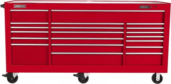 Proto - 48,654 Lb Capacity, 18 Drawer Mobile Workstation - 88-1/4" Wide x 27" Deep x 46-3/8" High, Steel, Red - Americas Industrial Supply