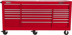 Proto - 48,654 Lb Capacity, 18 Drawer Mobile Workstation - 88-1/4" Wide x 27" Deep x 46-3/8" High, Steel, Red - Americas Industrial Supply