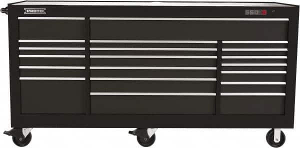 Proto - 48,654 Lb Capacity, 18 Drawer Mobile Workstation - 88-1/4" Wide x 27" Deep x 46-3/8" High, Steel, Dual Black - Americas Industrial Supply