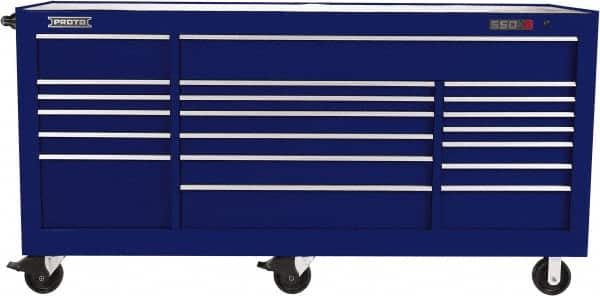 Proto - 48,654 Lb Capacity, 18 Drawer Mobile Workstation - 88-1/4" Wide x 27" Deep x 46-3/8" High, Steel, Blue - Americas Industrial Supply