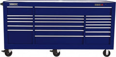 Proto - 48,654 Lb Capacity, 18 Drawer Mobile Workstation - 88-1/4" Wide x 27" Deep x 46-3/8" High, Steel, Blue - Americas Industrial Supply