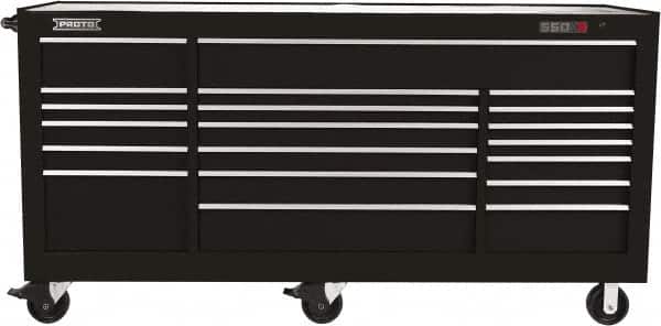 Proto - 48,654 Lb Capacity, 18 Drawer Mobile Workstation - 88-1/4" Wide x 27" Deep x 46-3/8" High, Steel, Black - Americas Industrial Supply
