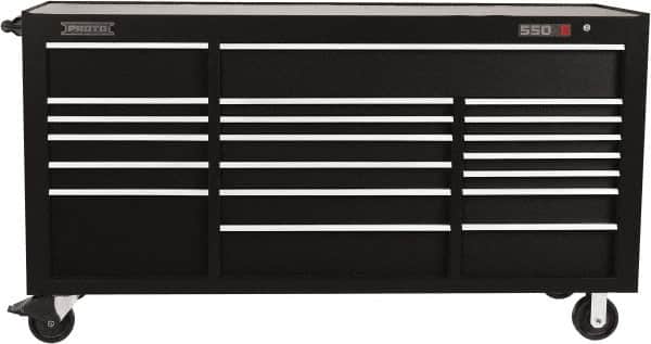 Proto - 39,577 Lb Capacity, 20 Drawer Mobile Workstation - 78-7/8" Wide x 25-1/4" Deep x 43-1/4" High, Steel, Black - Americas Industrial Supply